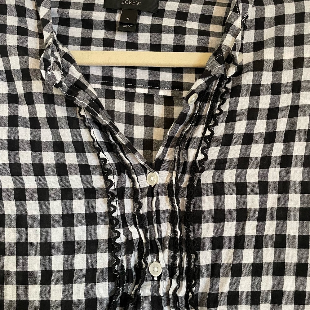 JCrew Gingham Ruffle Bell Sleeve Blouse - Picture 3 of 4